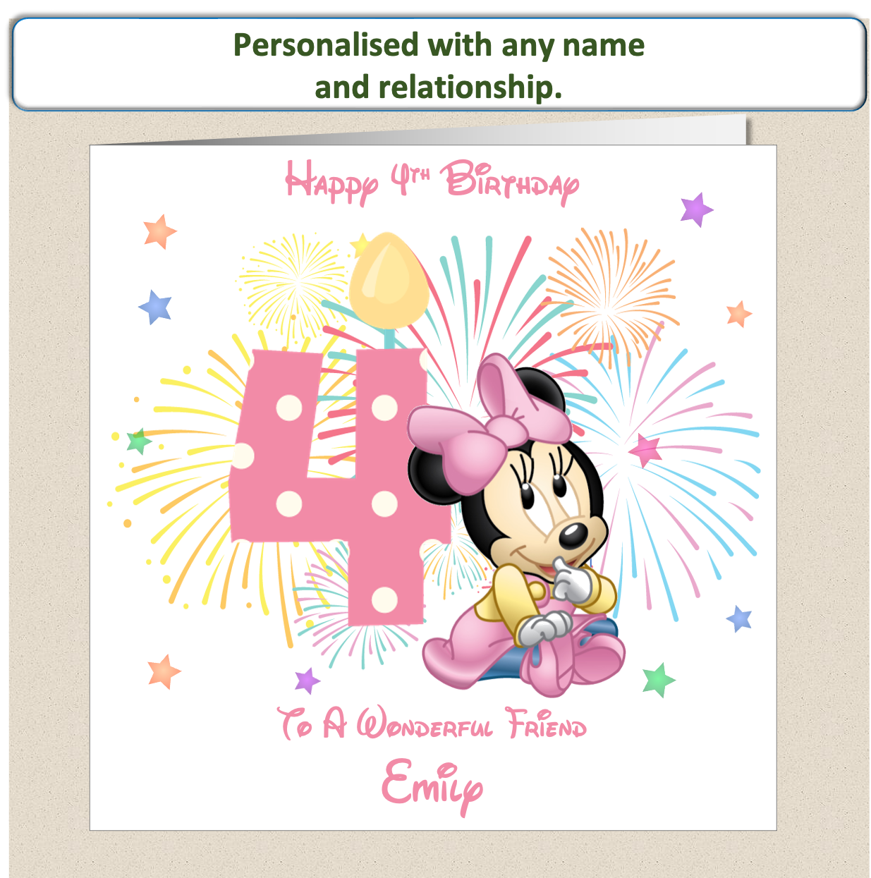 Personalised Minnie Mouse Birthday Card - 4th Birthday