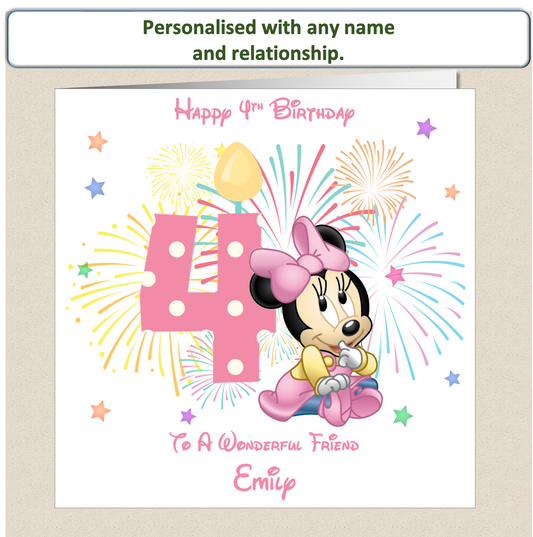 Personalised Minnie Mouse Birthday Card - 4th Birthday