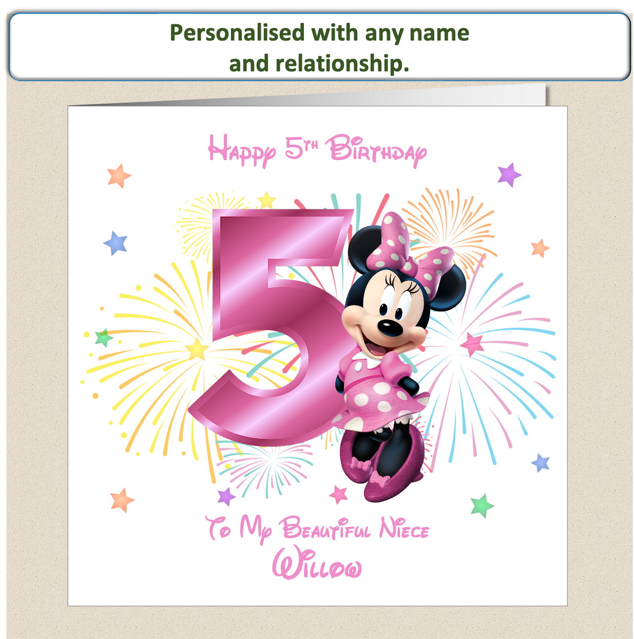 Personalised Minnie Mouse Birthday Card - 5th Birthday