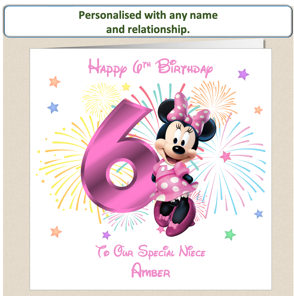 Personalised Minnie Mouse Birthday Card - 6th Birthday