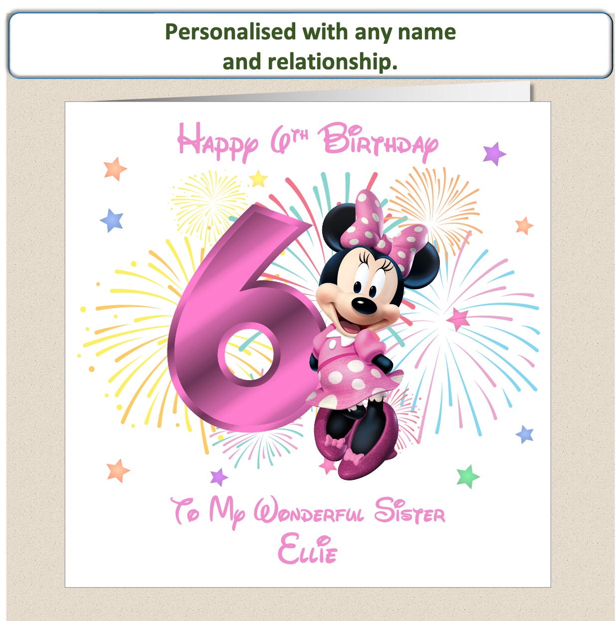 Personalised Minnie Mouse Birthday Card - 6th Birthday