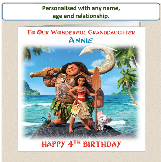 Personalised Moana Birthday Card - Moa2