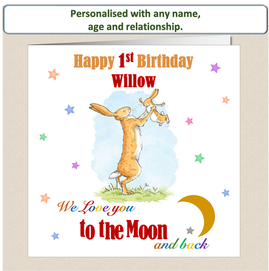 Personalised Kids Childs Love You To The Moon and Back Birthday Card