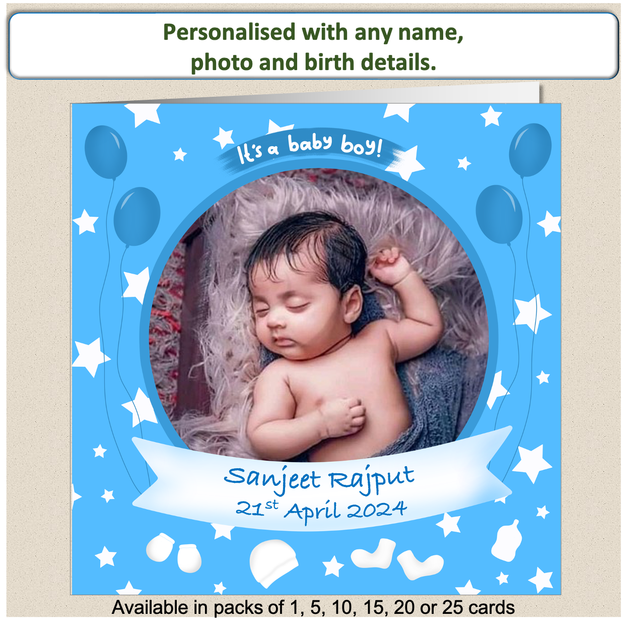 Personalised New Baby Arrival Announcement Card - Baby10