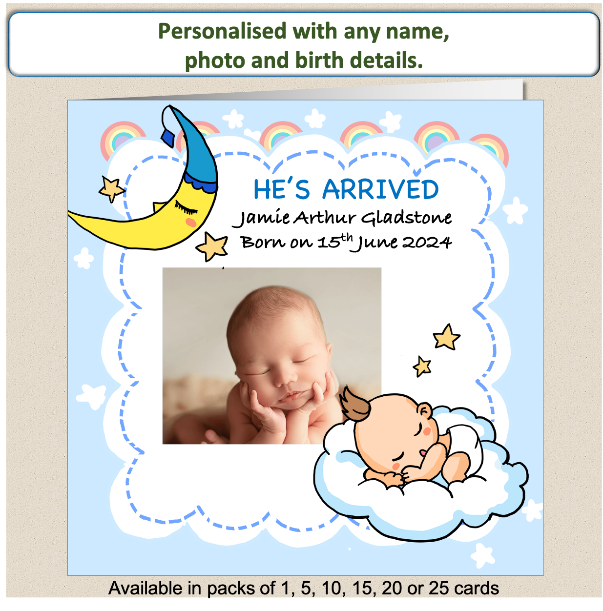 Personalised New Baby Arrival Announcement Card - Baby9