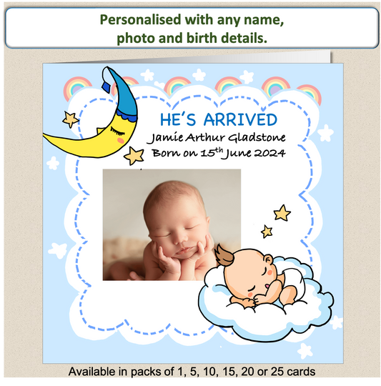 Personalised New Baby Arrival Announcement Card - Baby9