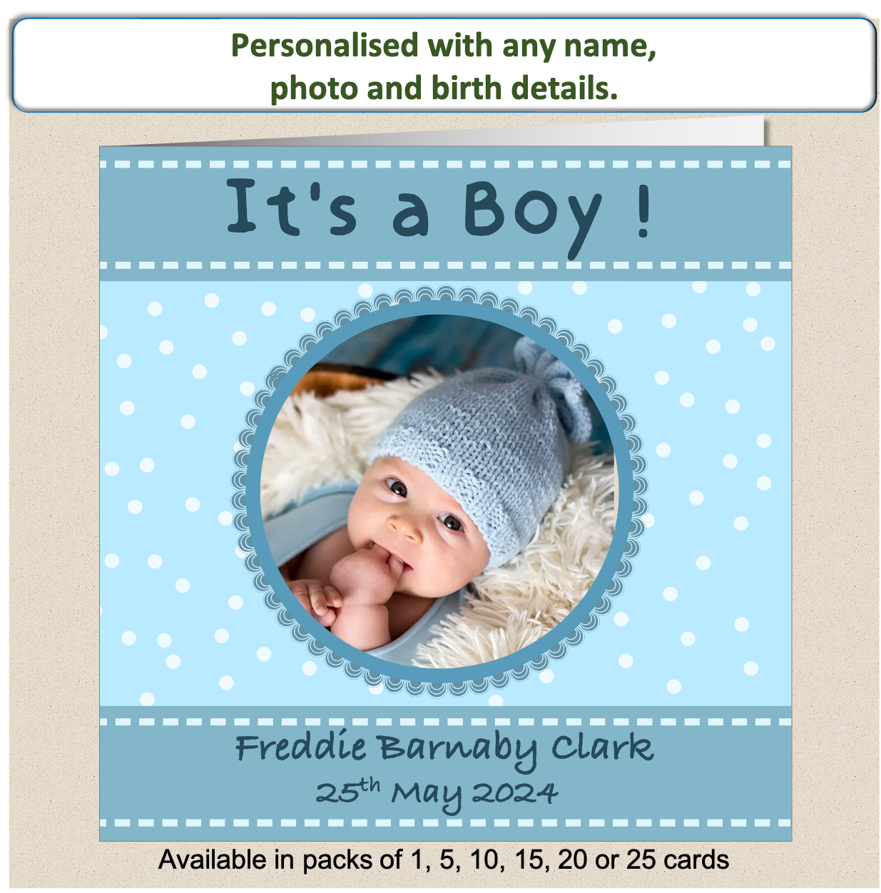 Personalised New Baby It's A Boy Announcement Card - Baby6