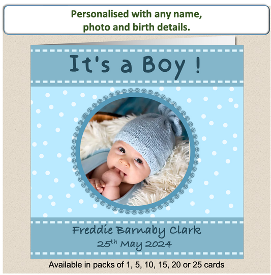 Personalised New Baby It's A Boy Announcement Card - Baby6