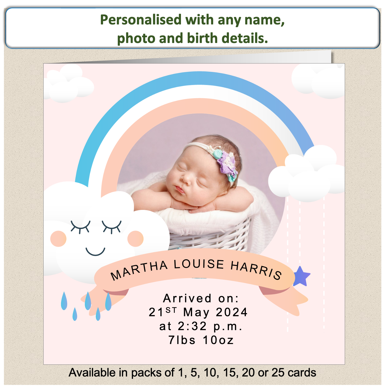 Personalised New Baby Arrival Announcement Card - Baby5