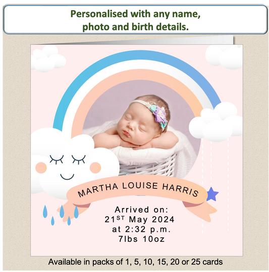 Personalised New Baby Arrival Announcement Card - Baby5