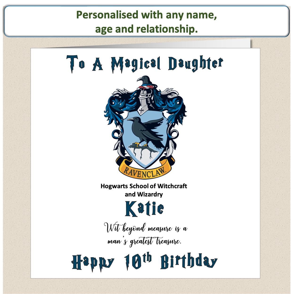 Personalised Ravenclaw (Harry Potter Inspired) Birthday Card Kids