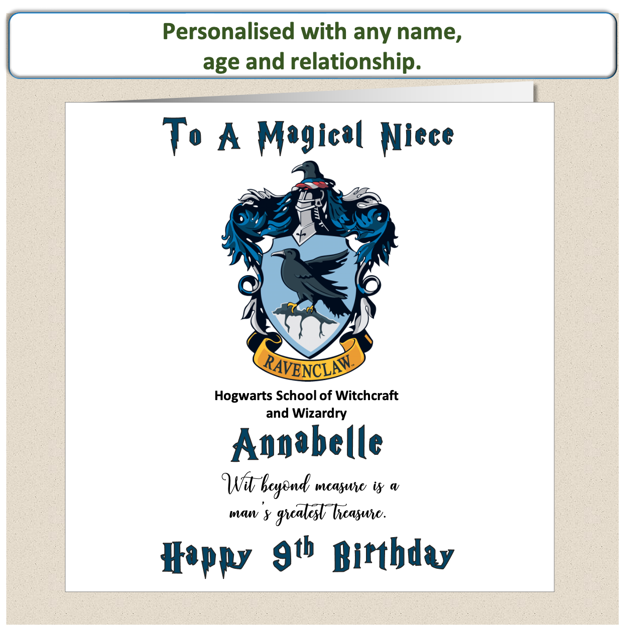 Personalised Ravenclaw (Harry Potter Inspired) Birthday Card Kids