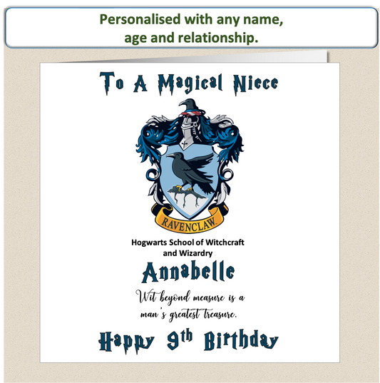 Personalised Ravenclaw (Harry Potter Inspired) Birthday Card Kids