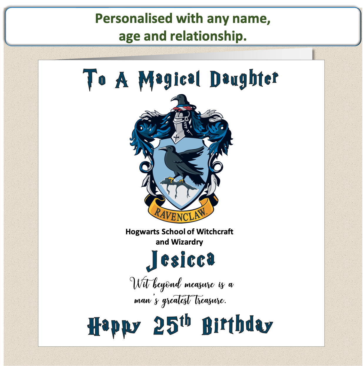 Personalised Ravenclaw (Harry Potter Inspired) Birthday Card For Her