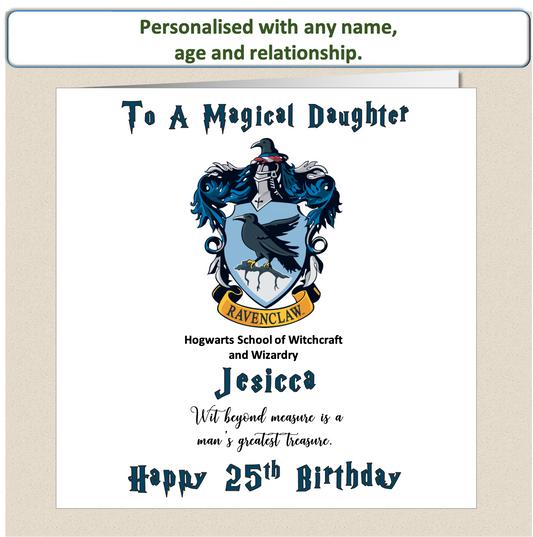 Personalised Ravenclaw (Harry Potter Inspired) Birthday Card For Her