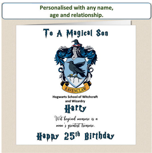 Personalised Ravenclaw (Harry Potter Inspired) Birthday Card For Him