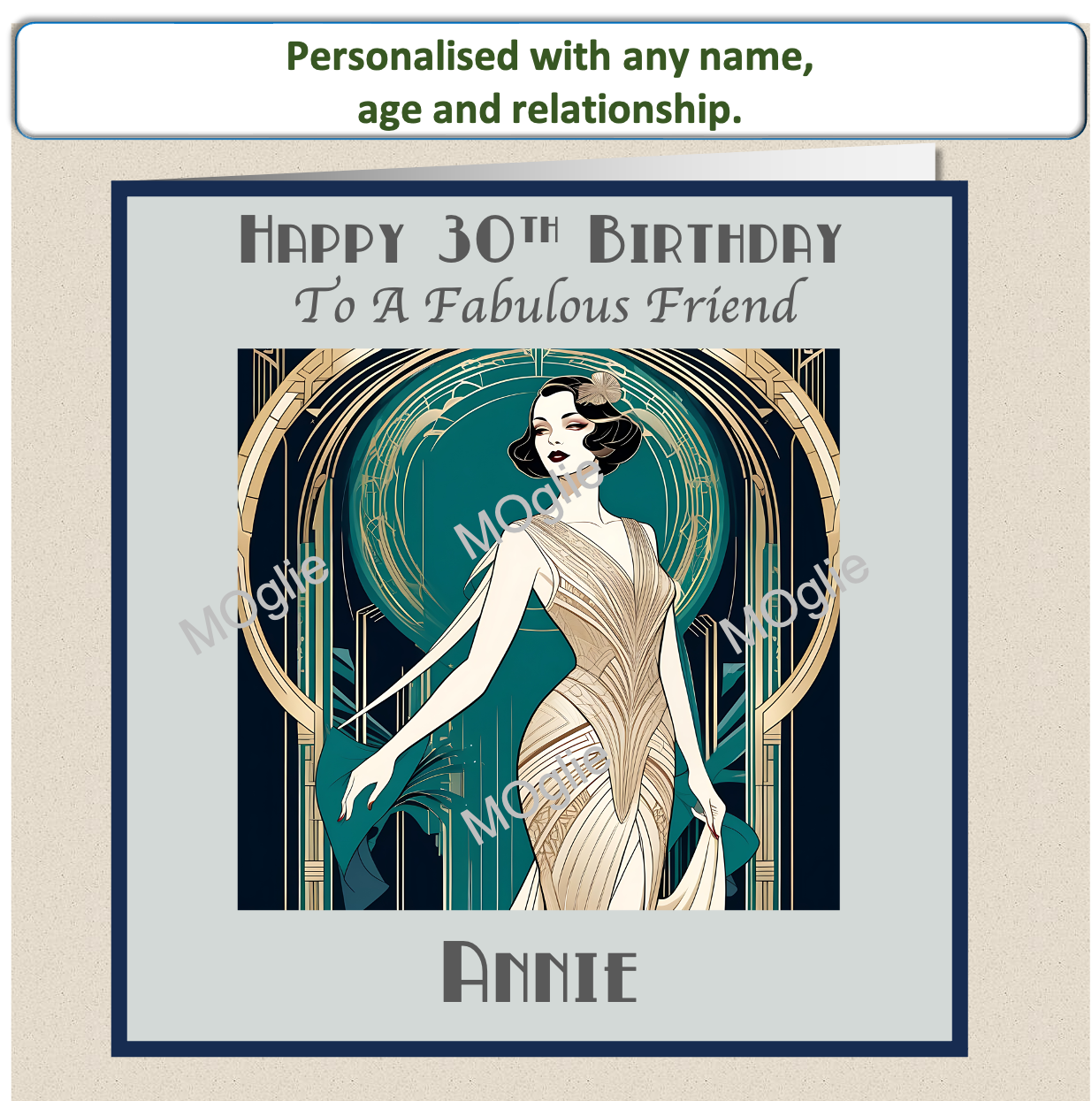 Personalised 40th 50th 60th 70th Art Deco Birthday Card - For Her - RET3
