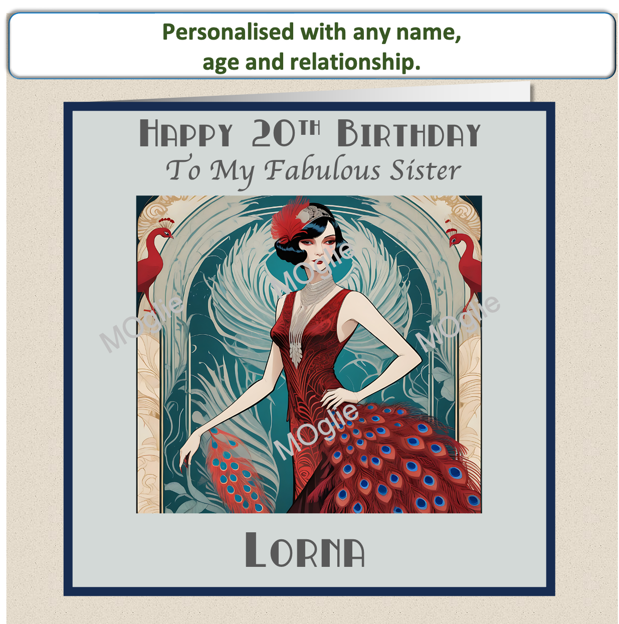 Personalised 40th 50th 60th 70th Art Deco Birthday Card - For Her - RET4