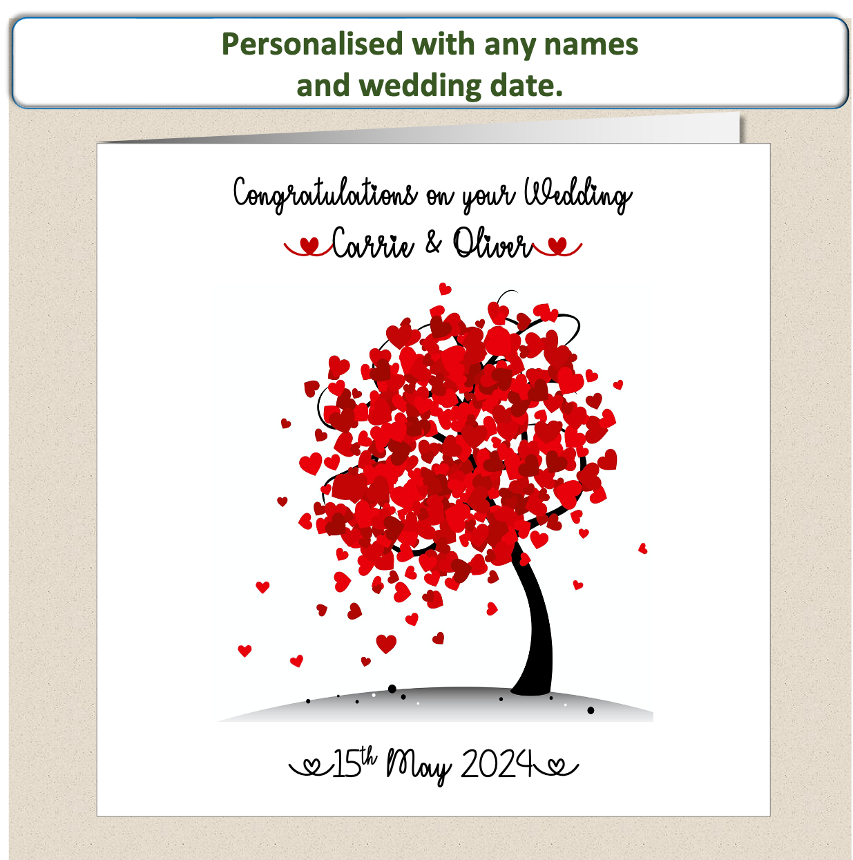 Personalised Wedding Day Happy Couple card - heart tree