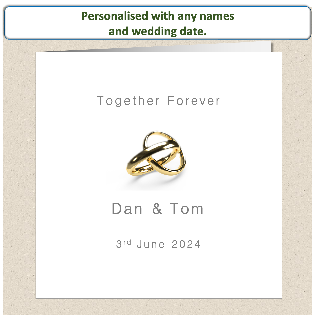 Personalised Wedding Day Civil Partnership card - gold rings