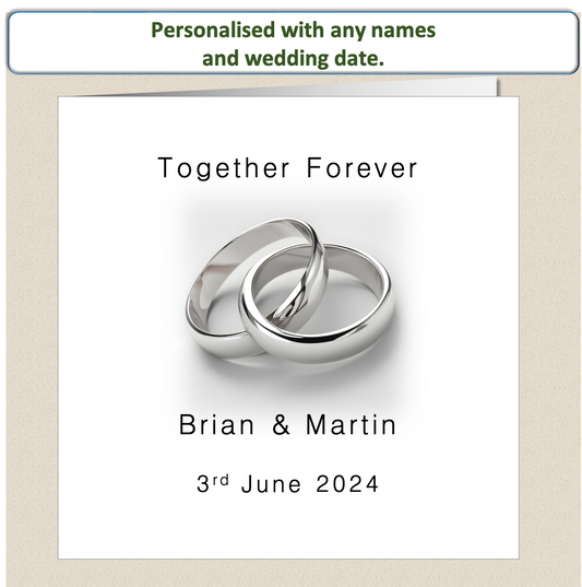 Personalised Wedding Day Civil Partnership card - silver rings