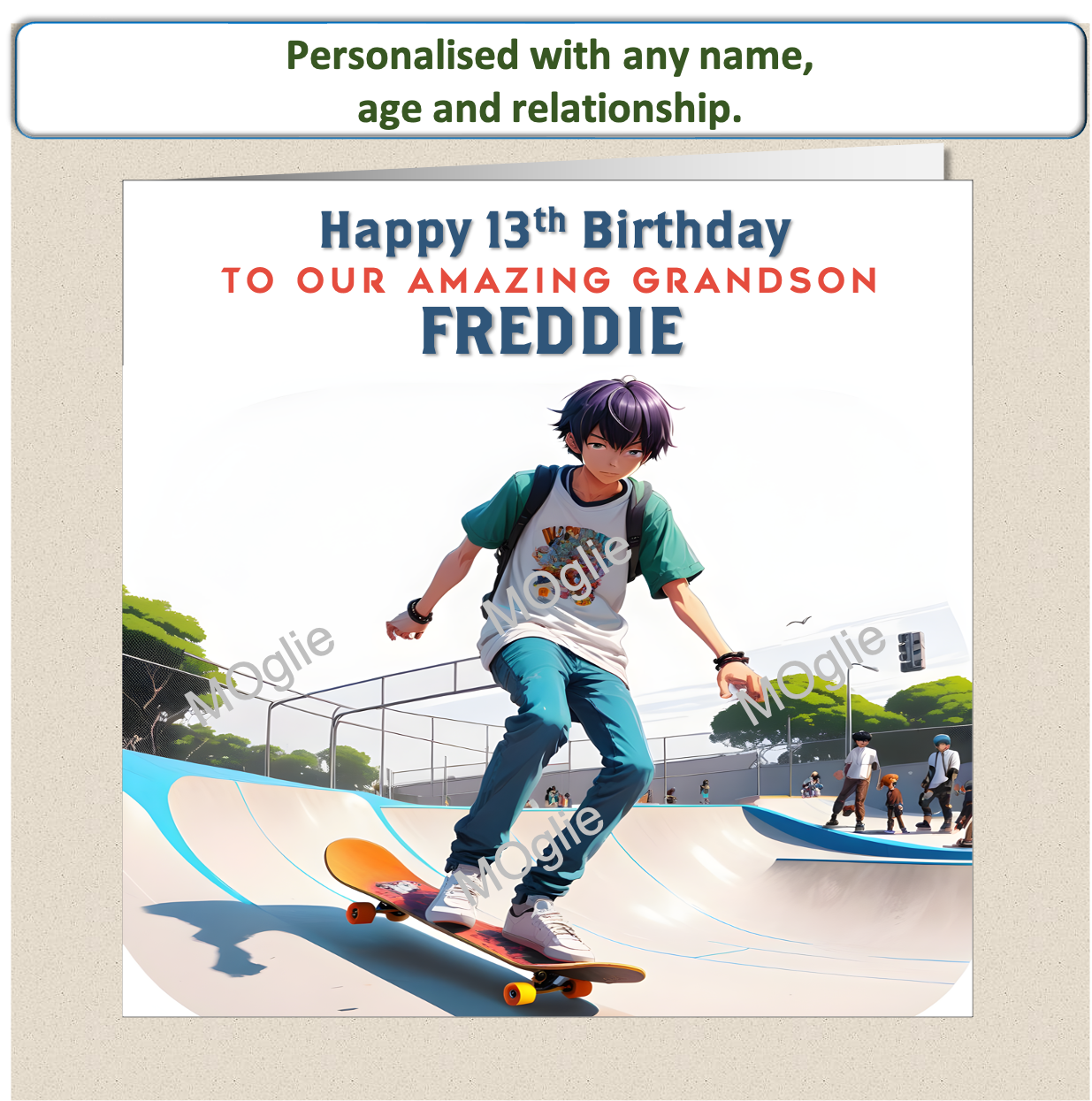 Personalised Skateboard Birthday Card teenager pre-teen boy or girl SK1