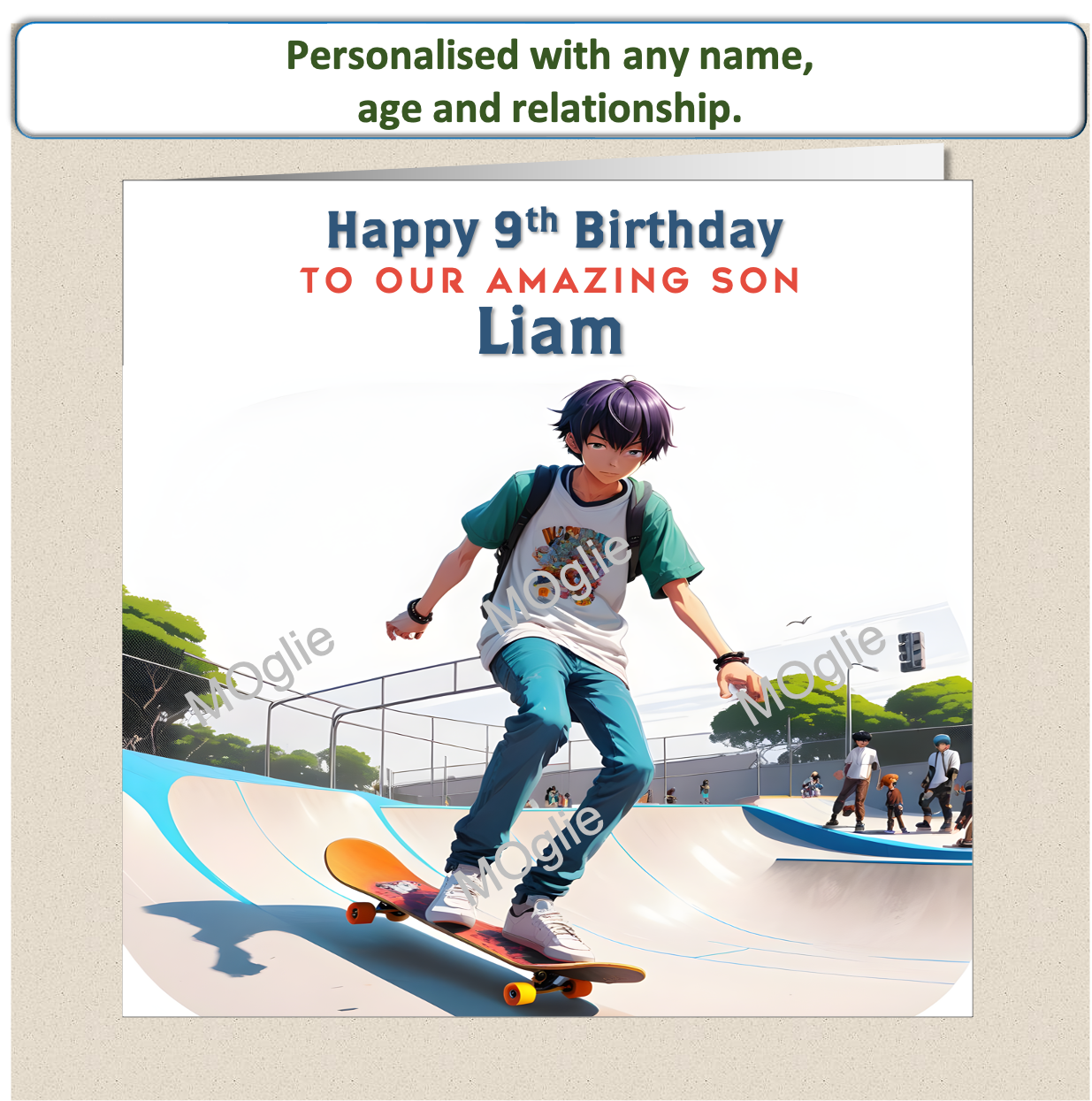 Personalised Skateboard Birthday Card teenager pre-teen boy or girl SK1