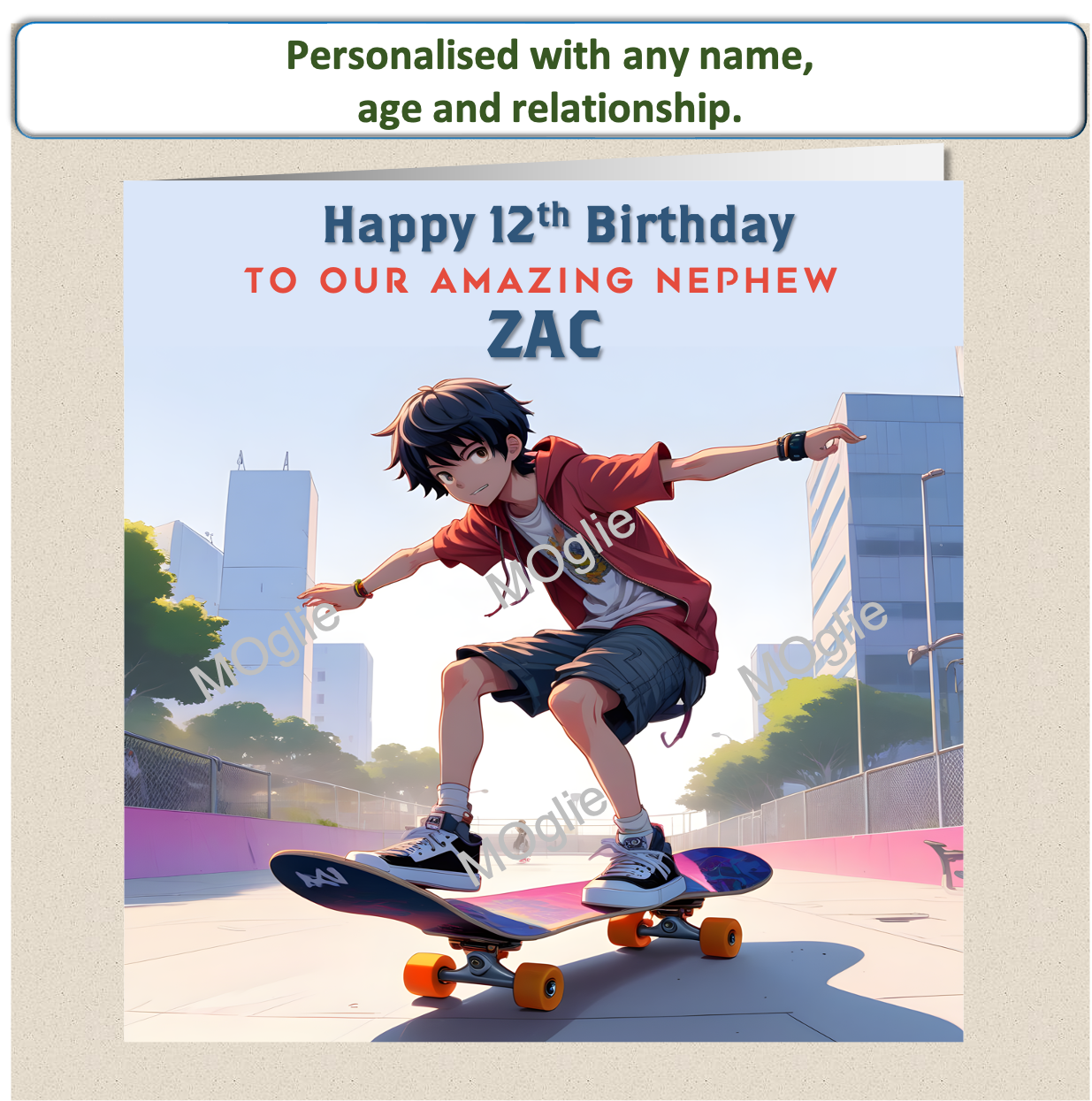 Personalised Skateboarding Birthday Card teenager pre-teen SK2