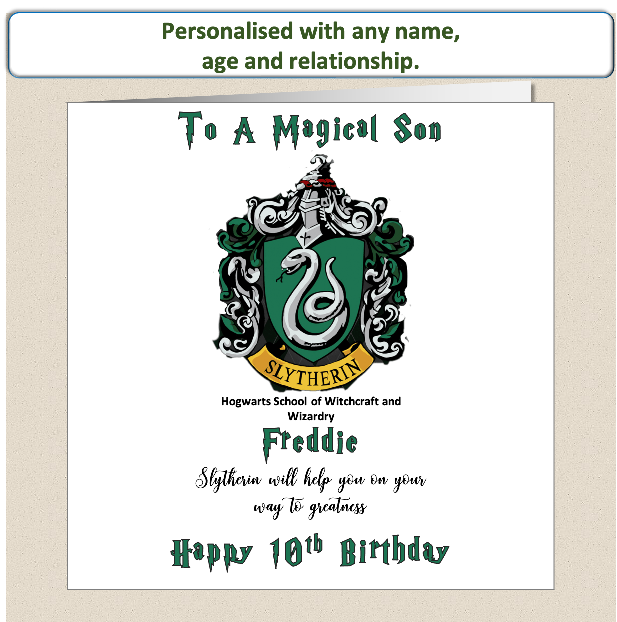 Personalised Slytherin (Harry Potter Inspired) Birthday Card Kids