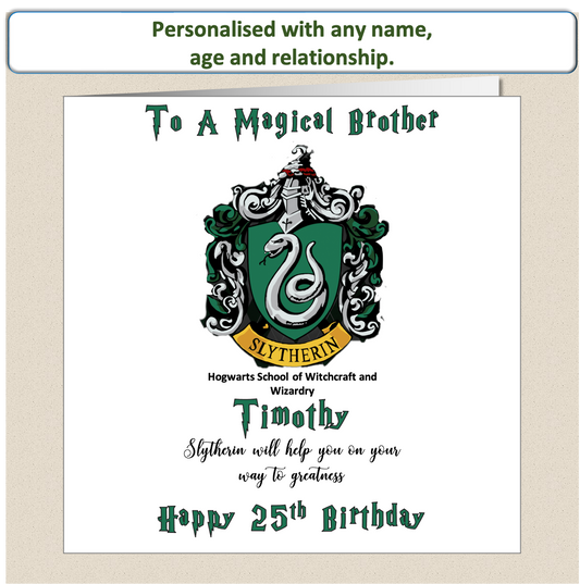 Personalised Slytherin (Harry Potter Inspired) Birthday Card For Him