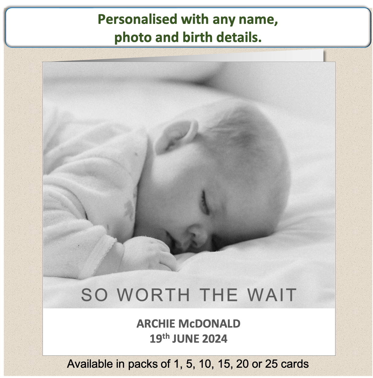 Personalised New Baby Arrival Announcement Card Worth The Wait