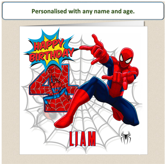 Personalised Spiderman Birthday Cards - 4 to 8 - SPID3