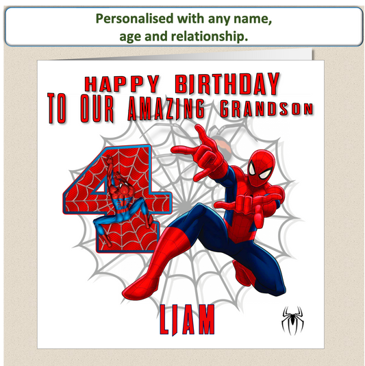 Personalised Spiderman Birthday Cards with name and relationship - SPID6