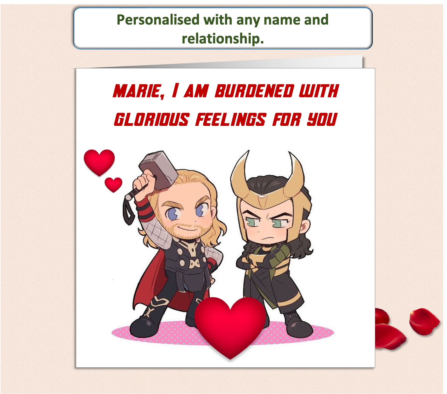 Personalised Marvel Valentine Card - burdened with glorious feelings