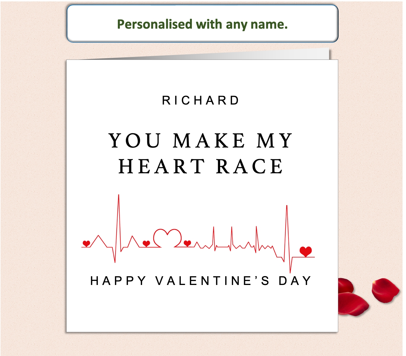 Personalised You Make My Heart Race Happy Valentine's Day Card