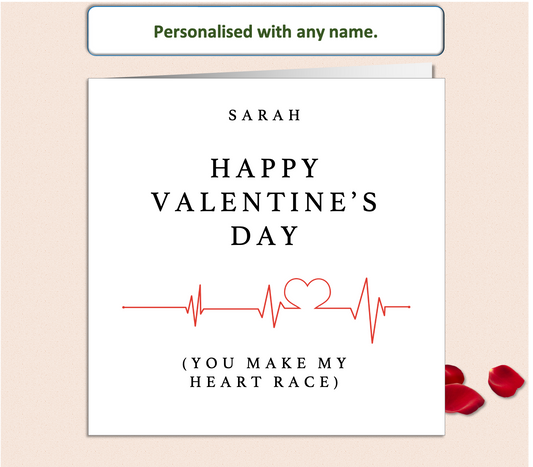 Personalised You Make My Heart Race Valentine Card