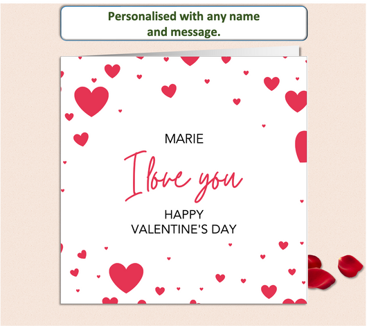 Personalised Red Heart I Love You Valentine Card