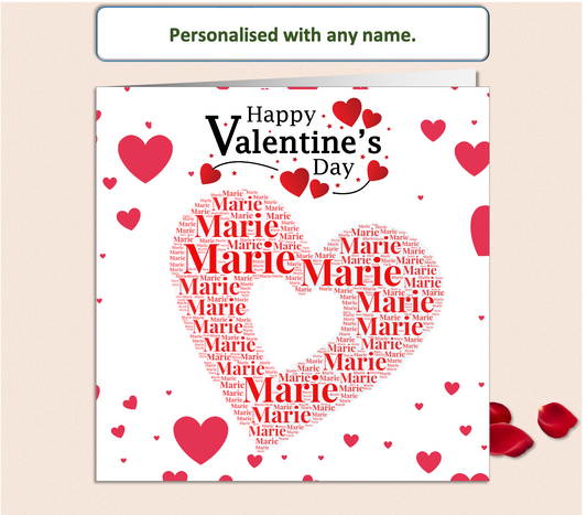 Personalised Wordart Name Filled Heart Valentine Card