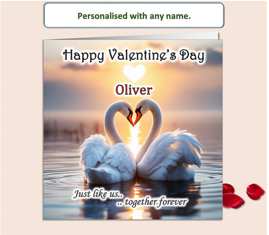 Personalised Together Forever Swans Valentine Card