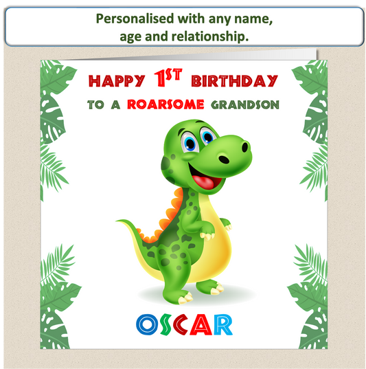 Personalised ROARSOME Dinosaur Birthday Card - DINO1