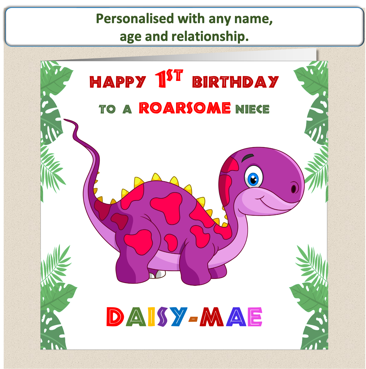 Personalised ROARSOME Dinosaur Birthday Card - DINO2