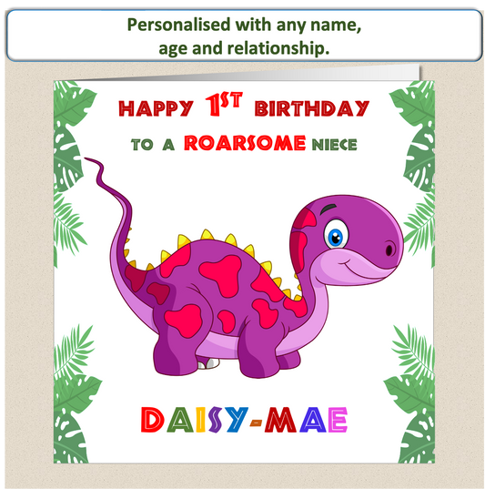 Personalised ROARSOME Dinosaur Birthday Card - DINO2