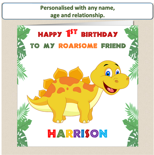 Personalised ROARSOME Dinosaur Birthday Card - DINO3