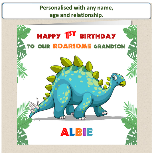 Personalised ROARSOME Dinosaur Birthday Card - DINO4