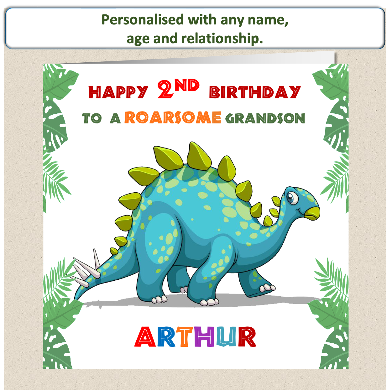 Personalised ROARSOME Dinosaur Birthday Card - DINO4