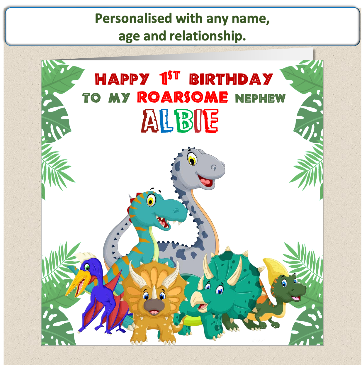 Personalised ROARSOME Dinosaur Birthday Card - DINO5