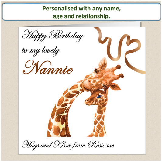 Personalised Female Birthday Card - Adult Baby Giraffe - For Her