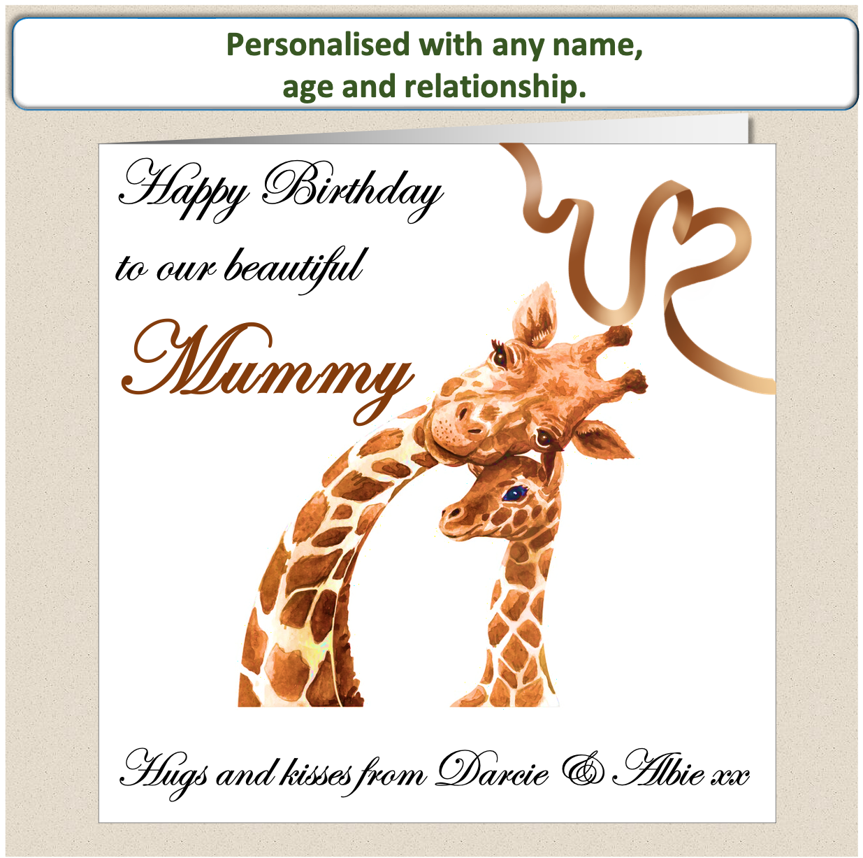 Personalised Female Birthday Card - Adult Baby Giraffe - For Her