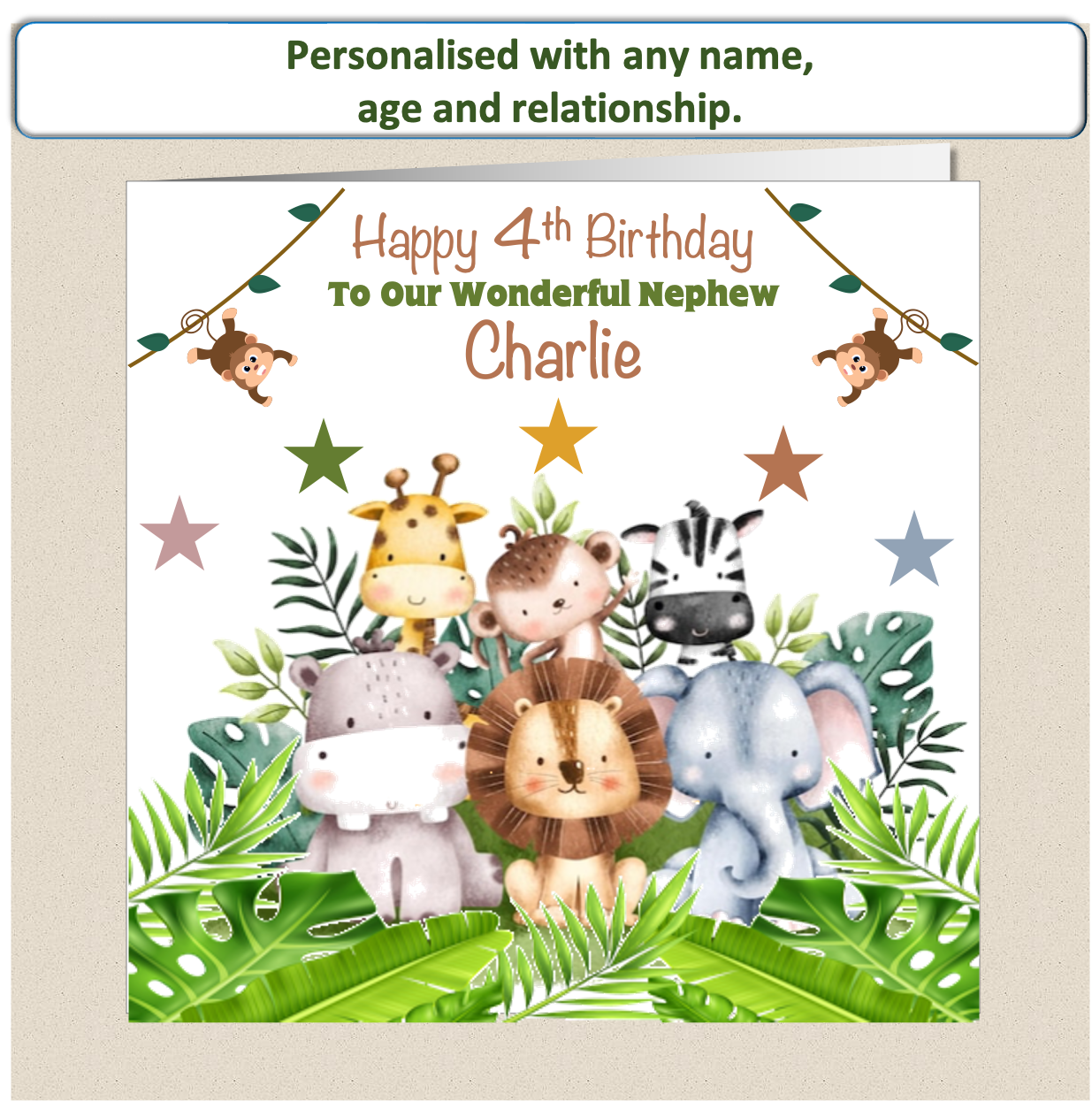 Personalised Jungle Kids Childs Birthday Card - Jung2