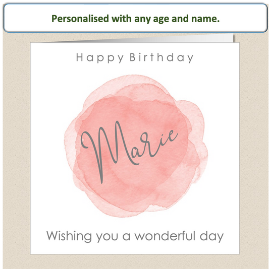 Personalised Female Birthday Card - Watercolour Wash - For Her